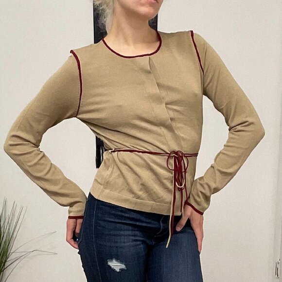 White + Warren Crew Neck Button-Up Cardigan Sweater Tie-Waist Size S Tan - Picture 15 of 15